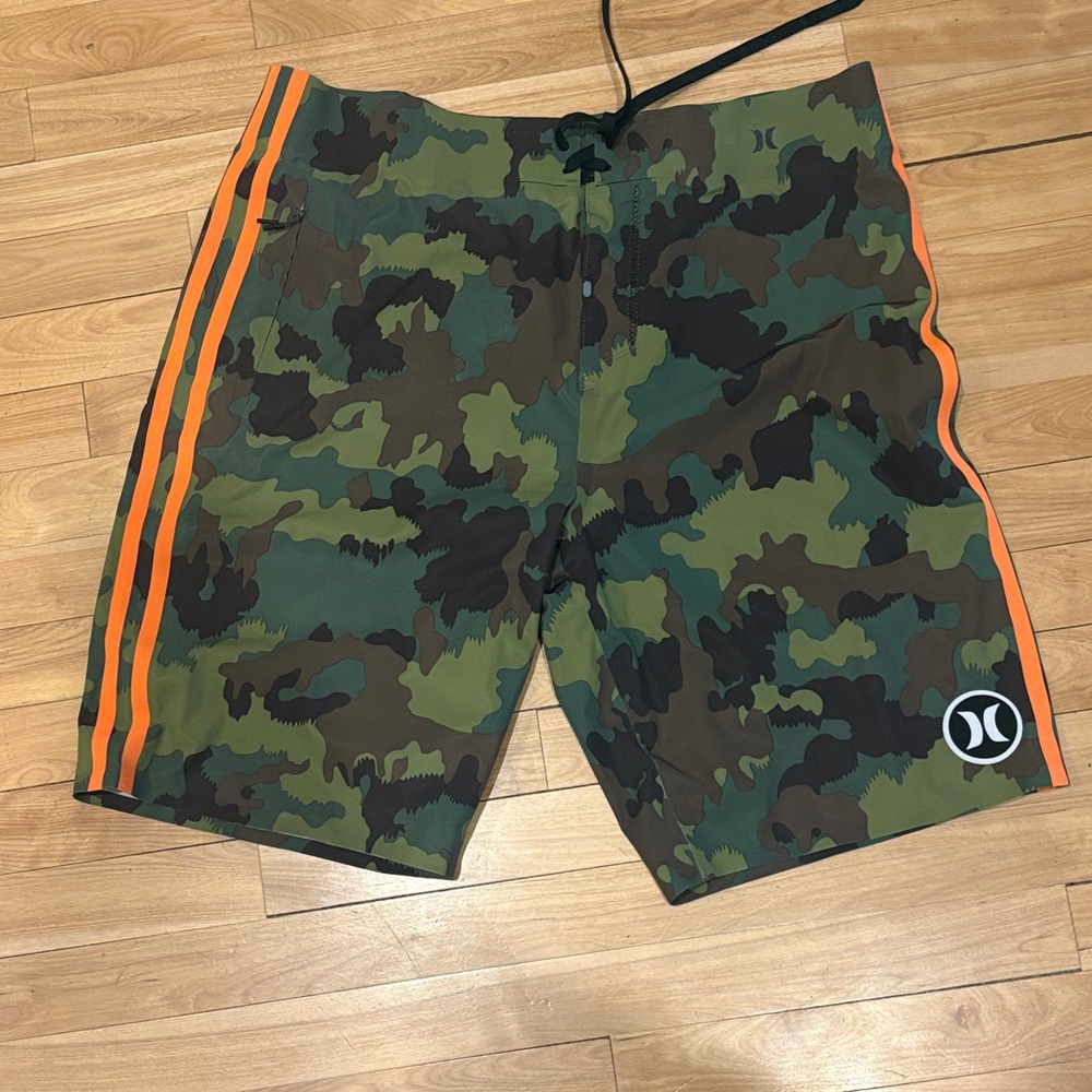 Hurley Camo Swim Shorts with Orange Stripes